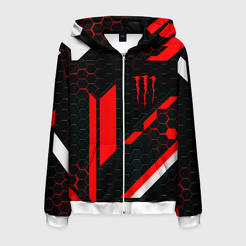 Мужская толстовка на молнии Monster energy sport geometry / 3D-Белый – фото 1