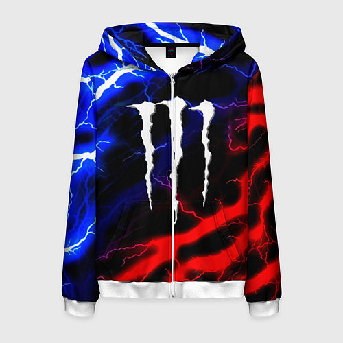 Мужская толстовка на молнии Monster energy молнии неон / 3D-Белый – фото 1