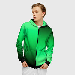 Толстовка 3D на молнии мужская Чёрно-зелёный градиент пополам, цвет: 3D-черный — фото 2