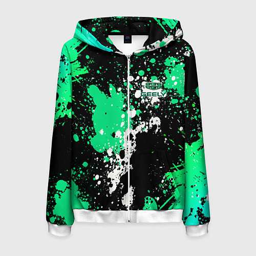 Мужская толстовка на молнии Geely на фоне брызг граффити / 3D-Белый – фото 1