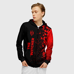 Толстовка 3D на молнии мужская The Witcher - red gradient по-вертикали, цвет: 3D-черный — фото 2