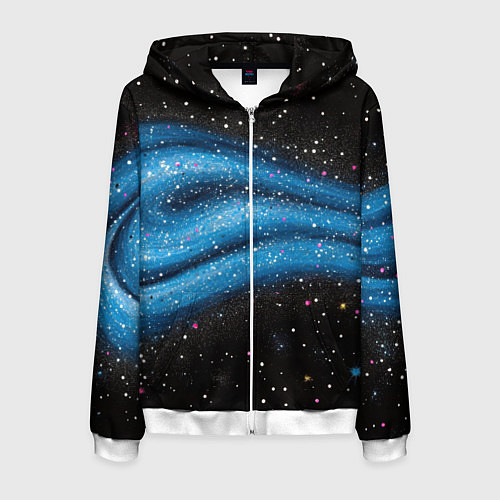 Мужская толстовка на молнии Синяя абстрактная текстура на черном / 3D-Белый – фото 1