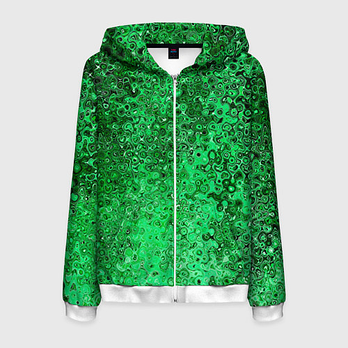 Мужская толстовка на молнии Зелёный малахит абстрактная текстура / 3D-Белый – фото 1