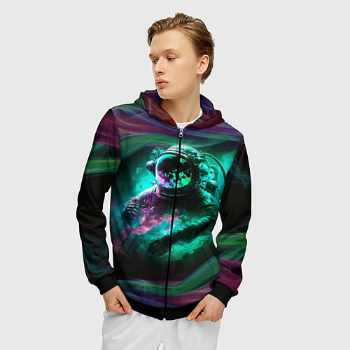 Мужская толстовка на молнии Космонавт неоновая дымка / 3D-Черный – фото 3