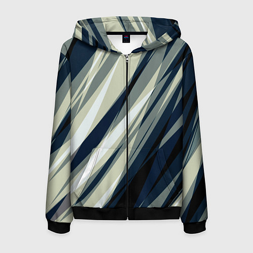 Мужская толстовка на молнии Синий с оливковым диагональные полосы / 3D-Черный – фото 1