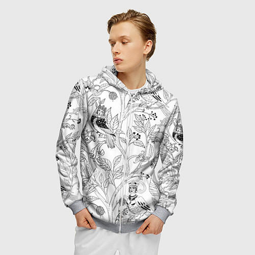 Мужская толстовка на молнии Птицы Сирин / 3D-Меланж – фото 3