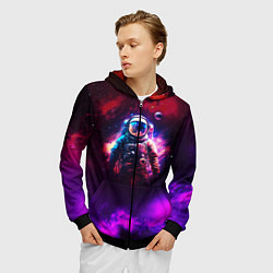 Толстовка 3D на молнии мужская Космонавт пламенный, цвет: 3D-черный — фото 2