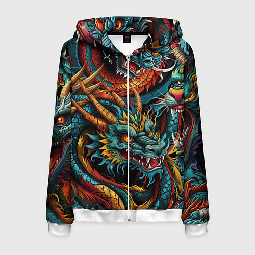 Мужская толстовка на молнии Татуировка дракона ирезуми / 3D-Белый – фото 1