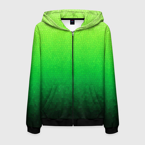 Мужская толстовка на молнии Градиент мозаика зелёный в тёмный / 3D-Черный – фото 1