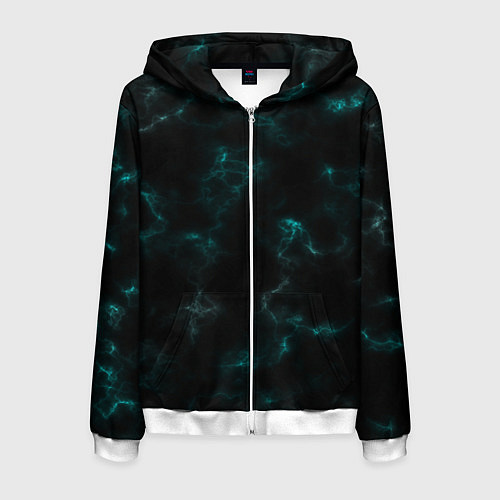 Мужская толстовка на молнии Color black turquoise / 3D-Белый – фото 1
