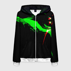 Толстовка 3D на молнии мужская Color black green red, цвет: 3D-белый