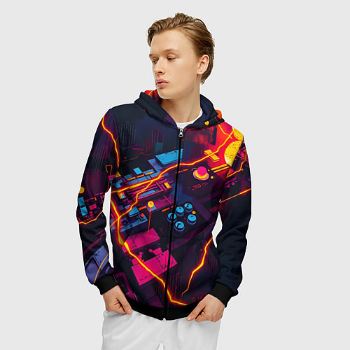 Мужская толстовка на молнии Техническая абстракция / 3D-Черный – фото 3