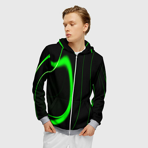 Мужская толстовка на молнии Color green light green black / 3D-Меланж – фото 3
