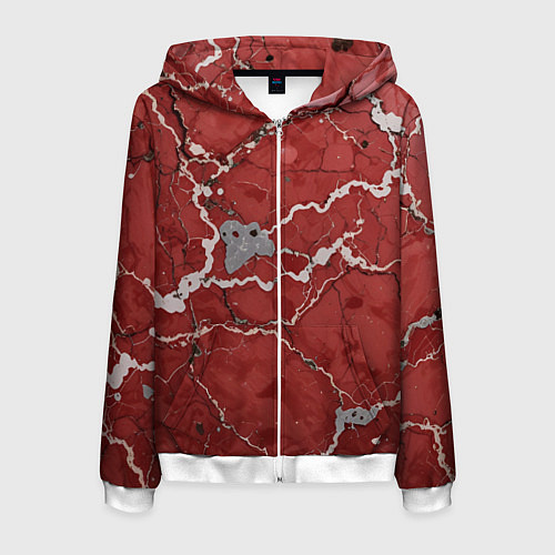 Мужская толстовка на молнии Красно-серый мрамор / 3D-Белый – фото 1
