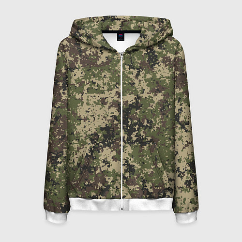 Мужская толстовка на молнии Камуфляж защитный пиксельный / 3D-Белый – фото 1