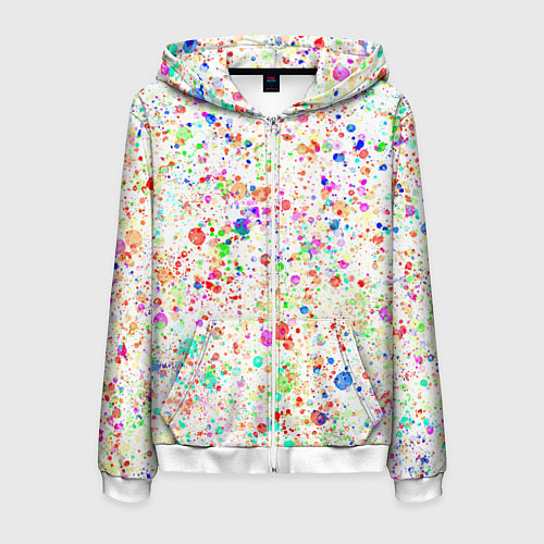 Мужская толстовка на молнии Белый с разноцветными брызгами / 3D-Белый – фото 1