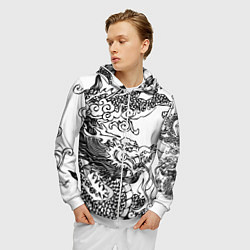 Толстовка 3D на молнии мужская Татуировка дракона на белом, цвет: 3D-белый — фото 2
