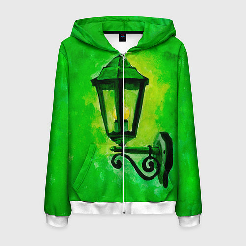 Мужская толстовка на молнии Уличный зелёный фонарь / 3D-Белый – фото 1