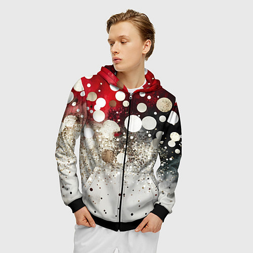 Мужская толстовка на молнии Красно-белый текстурный фон / 3D-Черный – фото 3