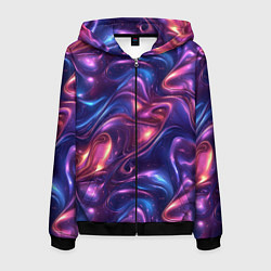 Толстовка 3D на молнии мужская Абстрактные волны и завитки - сине-фиолетовый патт, цвет: 3D-черный
