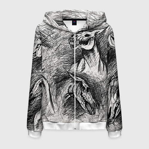 Мужская толстовка на молнии Черепа лошадей / 3D-Белый – фото 1