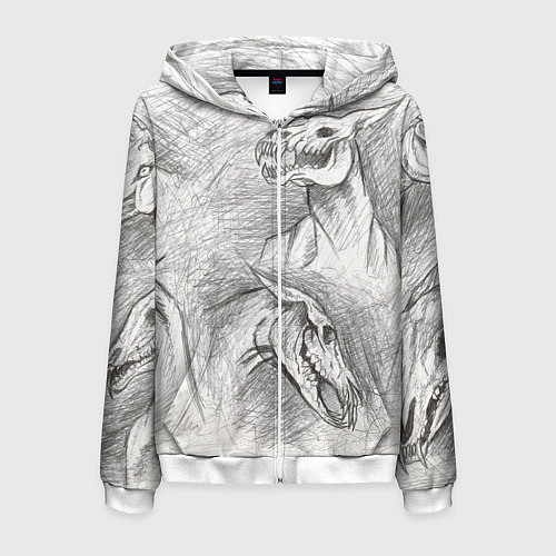 Мужская толстовка на молнии Черепа лошадей - эскиз / 3D-Белый – фото 1