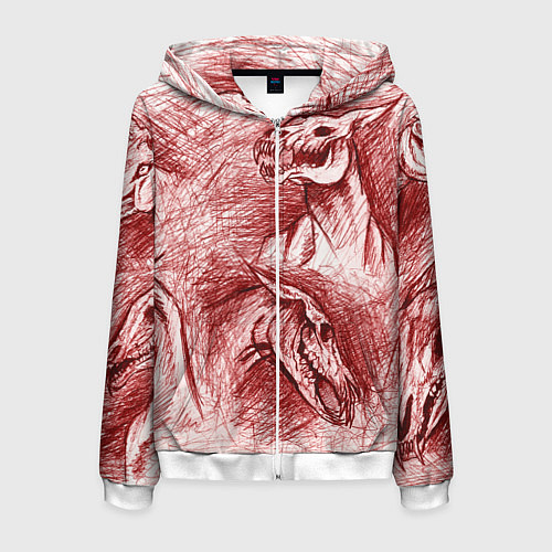 Мужская толстовка на молнии Черепа лошадей - эскиз / 3D-Белый – фото 1