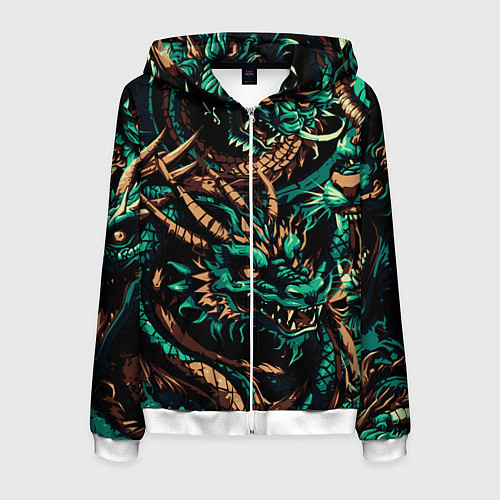 Мужская толстовка на молнии Японские драконы ирезуми / 3D-Белый – фото 1