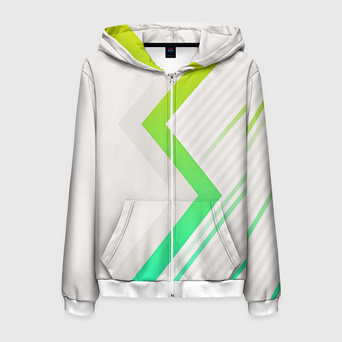Мужская толстовка на молнии Color white line green / 3D-Белый – фото 1