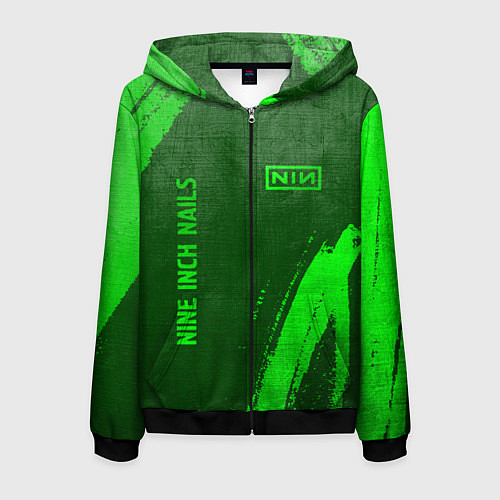 Мужская толстовка на молнии Nine Inch Nails - green gradient вертикально / 3D-Черный – фото 1