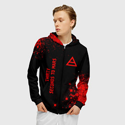 Толстовка 3D на молнии мужская Thirty Seconds to Mars - red gradient вертикально, цвет: 3D-черный — фото 2