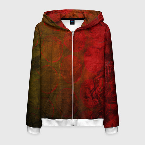 Мужская толстовка на молнии Абстракция - green circles in red / 3D-Белый – фото 1