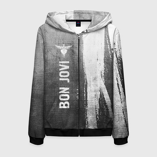 Мужская толстовка на молнии Bon Jovi - grey gradient по-вертикали / 3D-Черный – фото 1