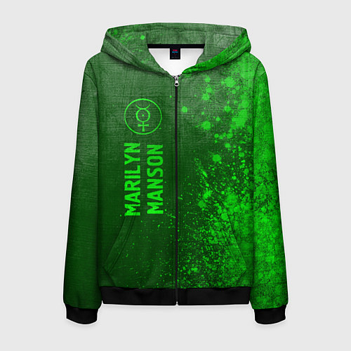 Мужская толстовка на молнии Marilyn Manson - green gradient по-вертикали / 3D-Черный – фото 1