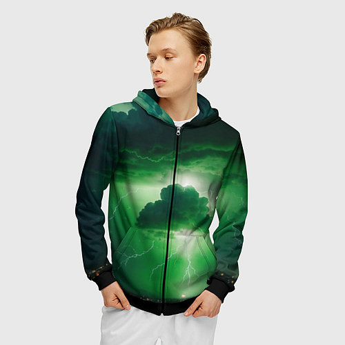 Мужская толстовка на молнии Зелёный гром / 3D-Черный – фото 3