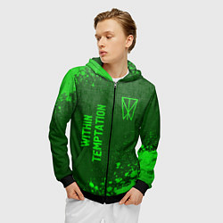 Толстовка 3D на молнии мужская Within Temptation - green gradient вертикально, цвет: 3D-черный — фото 2