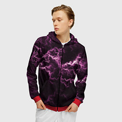 Толстовка 3D на молнии мужская Lightning pink glow, цвет: 3D-красный — фото 2