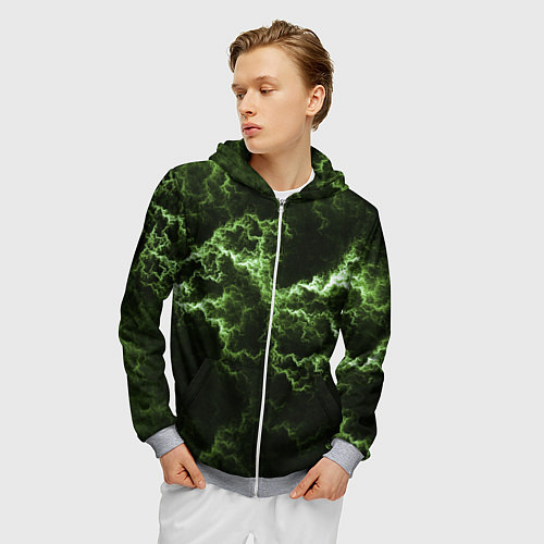 Мужская толстовка на молнии Lightning green glow / 3D-Меланж – фото 3