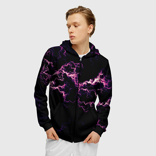 Мужская толстовка на молнии Lightning pink glow / 3D-Черный – фото 3