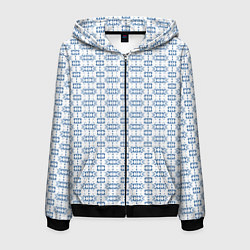 Толстовка 3D на молнии мужская Синий геометрический узор на белом фоне, цвет: 3D-черный
