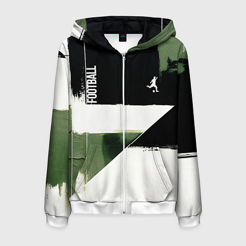 Мужская толстовка на молнии Футбол на фоне брызг красок / 3D-Белый – фото 1