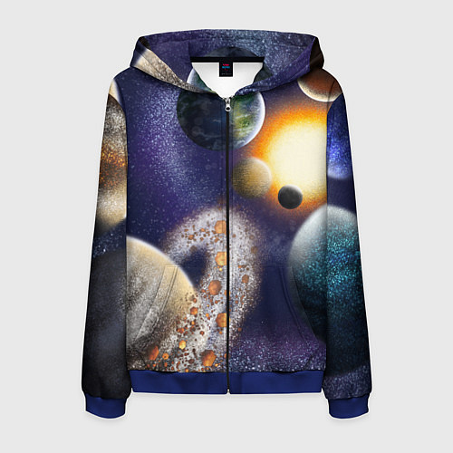 Мужская толстовка на молнии Парад планет / 3D-Синий – фото 1