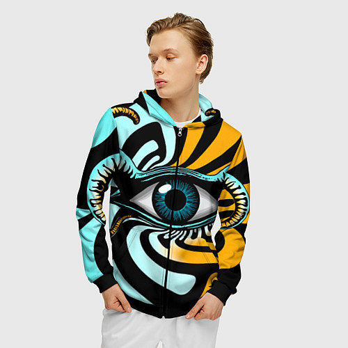 Мужская толстовка на молнии Глаз - психоделика / 3D-Черный – фото 3