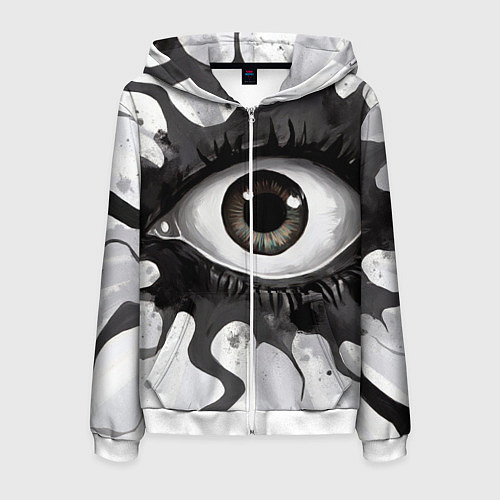 Мужская толстовка на молнии Глаз и щупальца - психоделика / 3D-Белый – фото 1