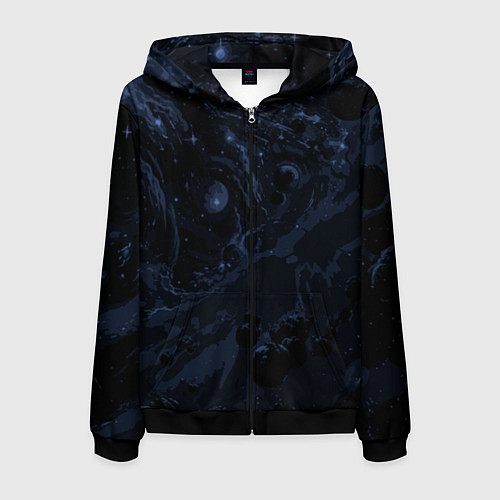 Мужская толстовка на молнии Чёрно-синий абстрактный космос / 3D-Черный – фото 1
