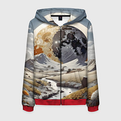 Толстовка 3D на молнии мужская Река и планеты, цвет: 3D-красный