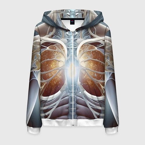 Мужская толстовка на молнии Рентген и скелет / 3D-Белый – фото 1