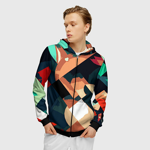 Мужская толстовка на молнии Сине-бежевый абстракция / 3D-Черный – фото 3