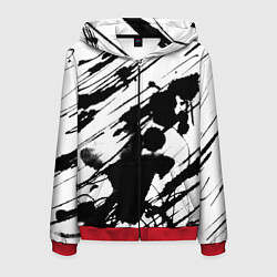 Толстовка 3D на молнии мужская Брызги и штрихи черной краски, цвет: 3D-красный
