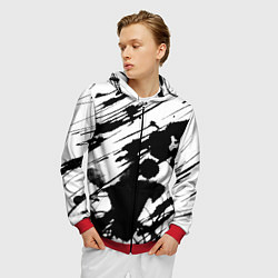 Толстовка 3D на молнии мужская Брызги и штрихи черной краски, цвет: 3D-красный — фото 2